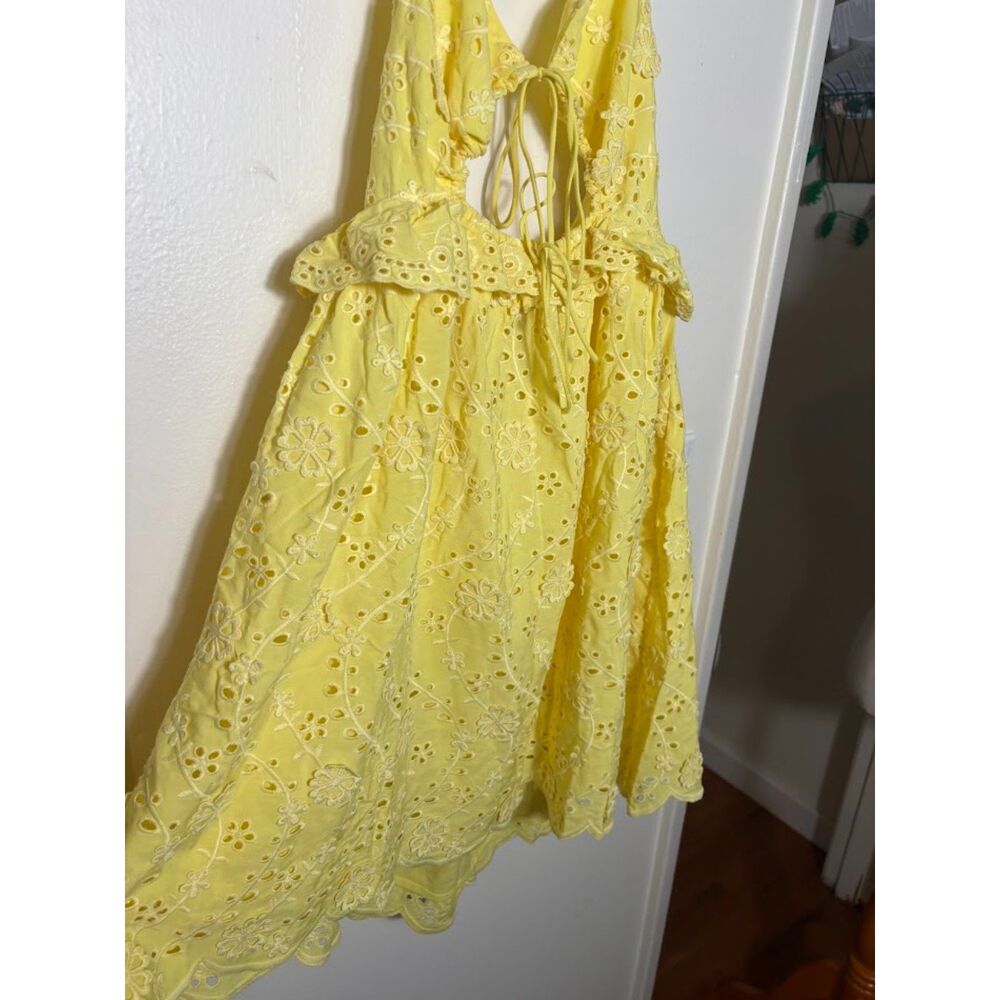 For Love and Lemons Natalia Mini Dress Medium Yellow NWT 60s HOCO homecoming - Picture 3 of 5
